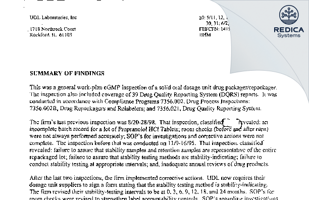 EIR - Mylan Institutional Inc. [Rockford / United States of America] - Download PDF - Redica Systems