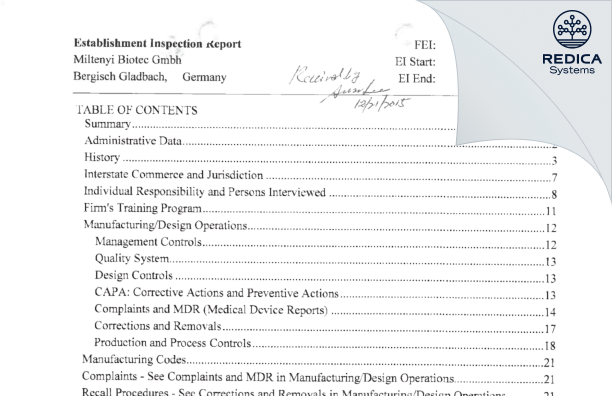EIR - Miltenyi Biotec Gmbh [Bergisch Gladbach / Germany] - Download PDF - Redica Systems