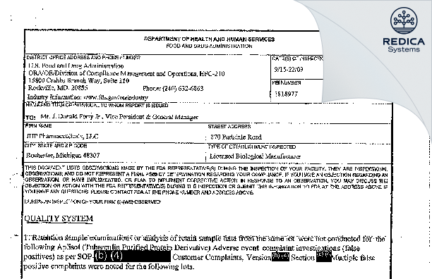 FDA 483 - ENDO USA, Inc. [Rochester / United States of America] - Download PDF - Redica Systems