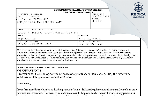 FDA 483 - Vege-Kurl Inc [Glendale / United States of America] - Download PDF - Redica Systems