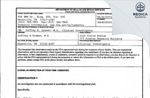 FDA 483 - Sunandana Chandra, M.D. [Chicago / United States of America] - Download PDF - Redica Systems