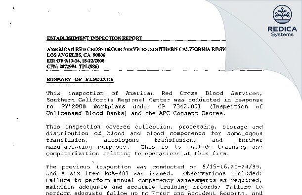 EIR - American National Red Cross [Pomona / United States of America] - Download PDF - Redica Systems