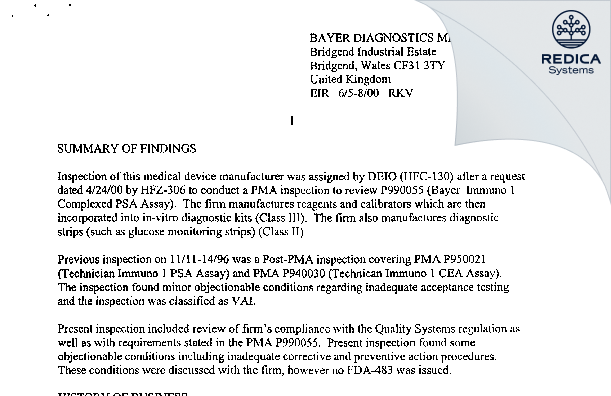 EIR - Kimball Electronics Ltd. [Bridgend / United Kingdom of Great Britain and Northern Ireland] - Download PDF - Redica Systems