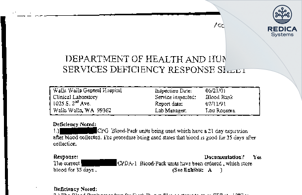 FDA 483 Response - Adventist Health Walla Walla General Hospital [Walla Walla / United States of America] - Download PDF - Redica Systems