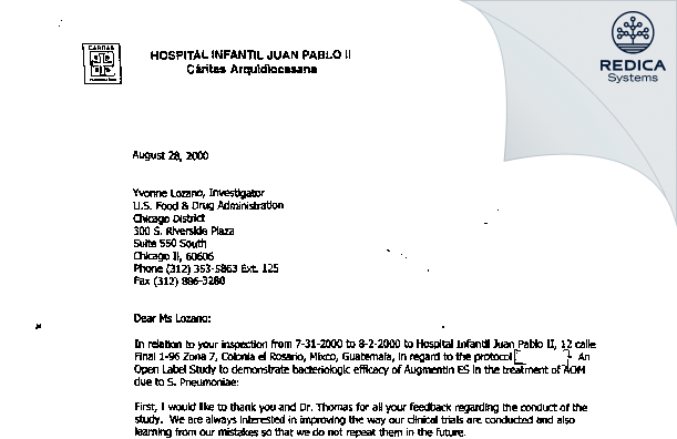 FDA 483 Response - Adib F. Rodriguez Solares, M.D. [Guatemala City / Guatemala] - Download PDF - Redica Systems