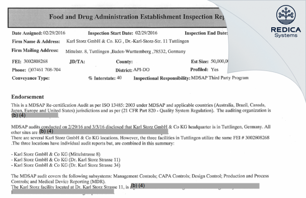 EIR - Karl Storz SE & Co. KG [Tuttlingen / Germany] - Download PDF - Redica Systems