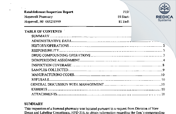 EIR - Drugs Are Us, Inc., dba Hopewell Pharmacy [Hopewell / United States of America] - Download PDF - Redica Systems