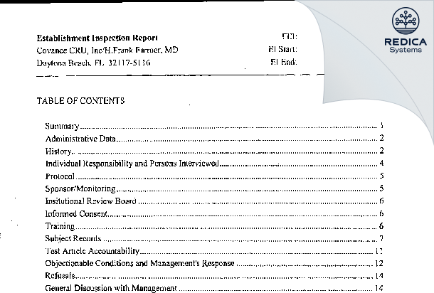 EIR - H. Frank Farmer Jr., MD, PhD [Daytona Beach / United States of America] - Download PDF - Redica Systems