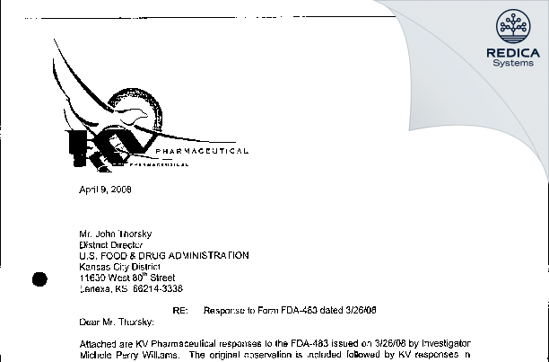 FDA 483 Response - Nesher Pharmaceuticals (USA) LLC [Saint Louis / United States of America] - Download PDF - Redica Systems