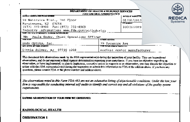 FDA 483 - Beaver-Visitec International, Inc. [Little Silver / United States of America] - Download PDF - Redica Systems