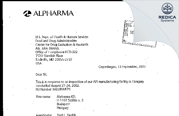 FDA 483 Response - Xellia Pharmaceuticals Ltd. [Budapest / Hungary] - Download PDF - Redica Systems