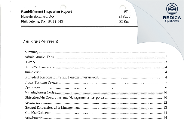 EIR - Hossein Borghaei, D.O. [Philadelphia / United States of America] - Download PDF - Redica Systems