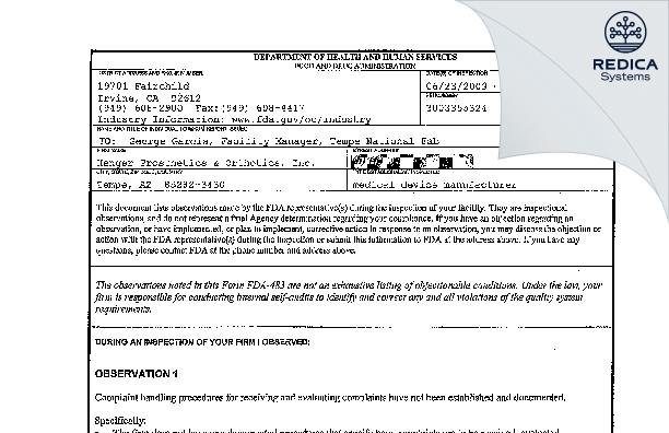 FDA 483 - Symbiont Logistics, LLC [Phoenix / United States of America] - Download PDF - Redica Systems