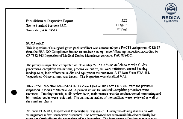 EIR - Repaul Textiles, LLC [Tumwater / United States of America] - Download PDF - Redica Systems