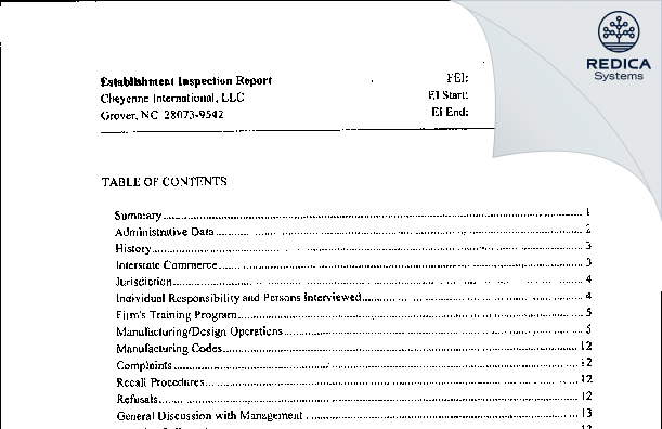 EIR - Cheyenne International, LLC [Grover / United States of America] - Download PDF - Redica Systems