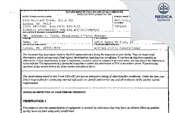 FDA 483 - Remel, Inc [Lenexa / United States of America] - Download PDF - Redica Systems