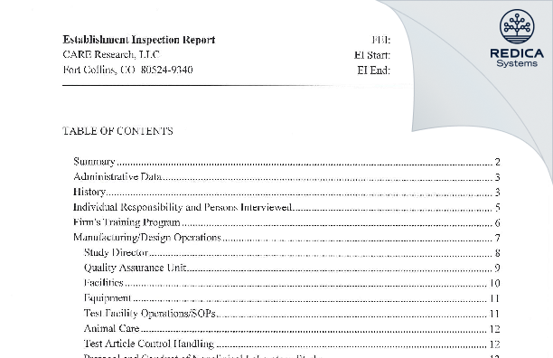 EIR - CARE Research, LLC [Fort Collins / United States of America] - Download PDF - Redica Systems