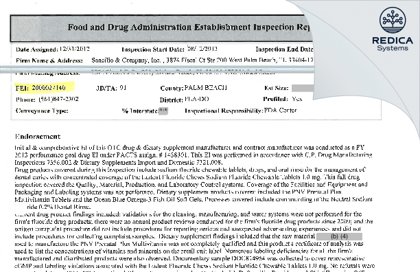EIR - SOFGEN PHARMACEUTICALS LLC [Riviera Beach / United States of America] - Download PDF - Redica Systems