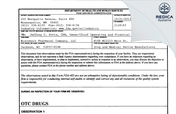 FDA 483 - WPB Acquisition, LLC [Jackson / United States of America] - Download PDF - Redica Systems