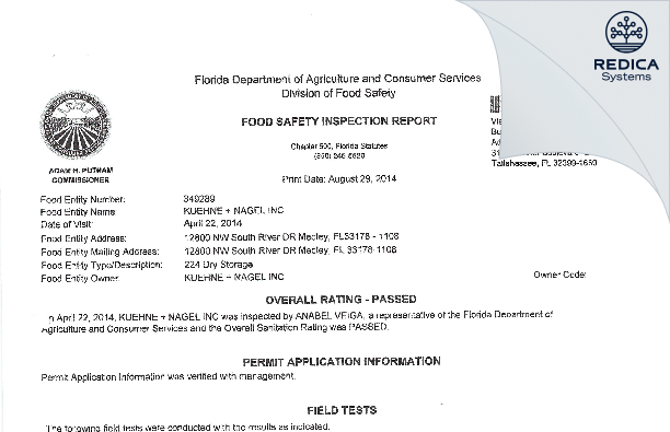 FDA 483 - Kuehne + Nagel [Miami Lakes / United States of America] - Download PDF - Redica Systems