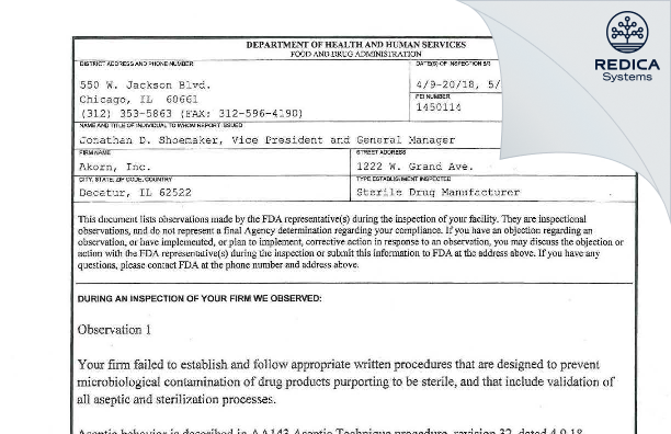 FDA 483 - Rising Pharma Holdings, Inc. [Decatur / United States of America] - Download PDF - Redica Systems