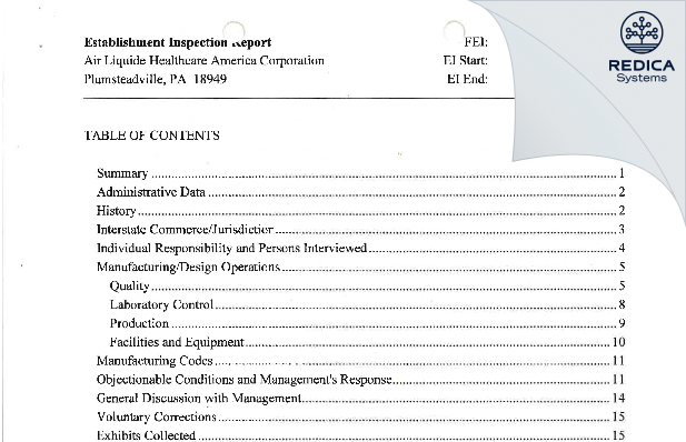 EIR - AIRGAS THERAPEUTICS LLC [Plumsteadville Pennsylvania / United States of America] - Download PDF - Redica Systems