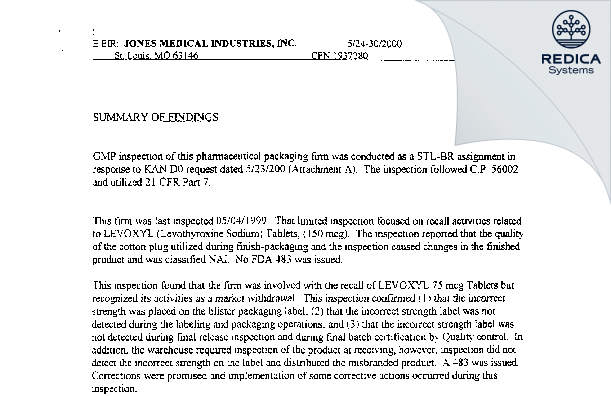 EIR - Meridian Medical Technologies Inc., A Pfizer Company [Saint Louis / United States of America] - Download PDF - Redica Systems