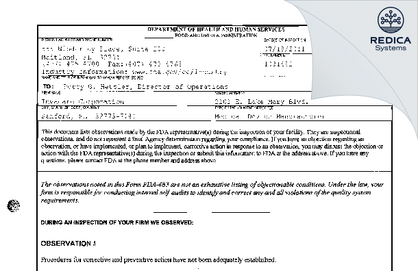 FDA 483 - Invacare Corporation [Sanford / United States of America] - Download PDF - Redica Systems