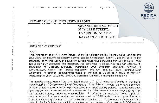 EIR - DPT Lakewood, Inc. [Lynbrook / United States of America] - Download PDF - Redica Systems