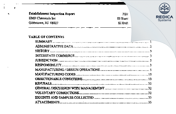 EIR - EMD Millipore Corporation [Billerica / United States of America] - Download PDF - Redica Systems