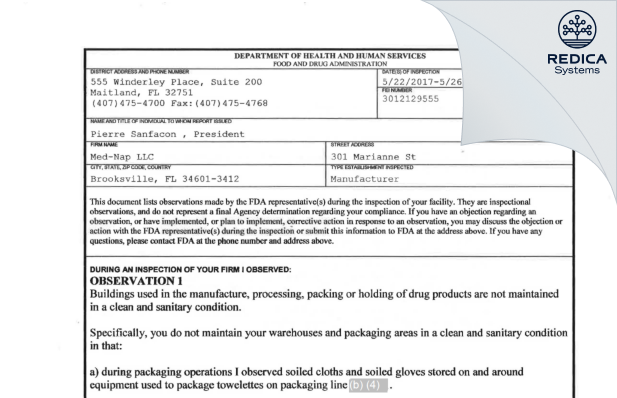 FDA 483 - Acme United Corporation [Brooksville Florida / United States of America] - Download PDF - Redica Systems