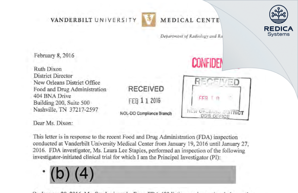 FDA 483 Response - Ronald C. Walker, M.D. [Nashville / United States of America] - Download PDF - Redica Systems