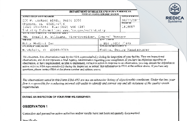 FDA 483 - Natus Medical Inc [Mundelein / United States of America] - Download PDF - Redica Systems