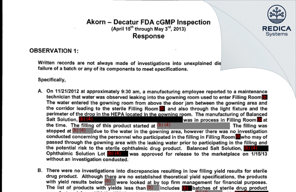 FDA 483 Response - Rising Pharma Holdings, Inc. [Decatur / United States of America] - Download PDF - Redica Systems