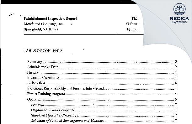 EIR - Merck and Company [Springfield / United States of America] - Download PDF - Redica Systems