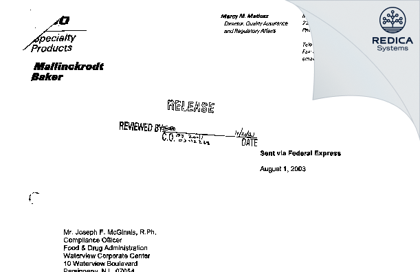 FDA 483 Response - Avantor Performance Materials, LLC [Phillipsburg / United States of America] - Download PDF - Redica Systems