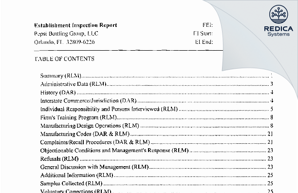 EIR - CB Manufacturing Company Inc. [Orlando / United States of America] - Download PDF - Redica Systems