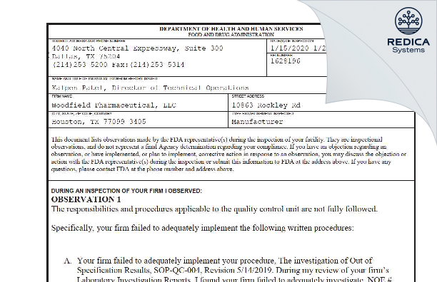 FDA 483 - Brio Pharmaceuticals, Inc [Houston / United States of America] - Download PDF - Redica Systems