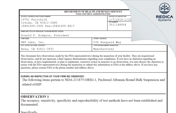 FDA 483 - American Regent, Inc. [California / United States of America] - Download PDF - Redica Systems