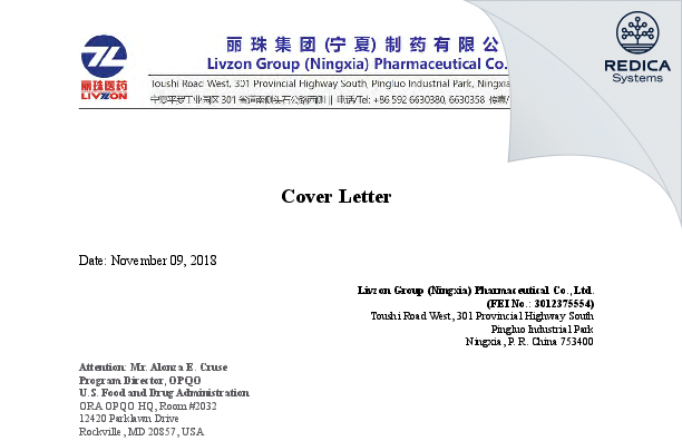 FDA 483 Response - Livzon Group (Ningxia) Pharmaceutical Co., Ltd. [Shizuishan / China] - Download PDF - Redica Systems