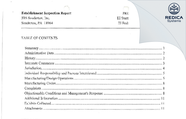 EIR - JBS Souderton, Inc. dba MOPAC [Souderton / United States of America] - Download PDF - Redica Systems