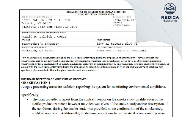 FDA 483 - New Era Pharmacy, LLC [Portland / United States of America] - Download PDF - Redica Systems