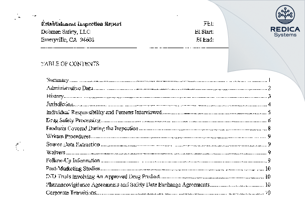 EIR - Dohmen Safety [Emeryville / United States of America] - Download PDF - Redica Systems