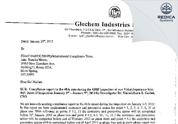 FDA 483 Response - Torrent Pharmaceuticals Limited [India / India] - Download PDF - Redica Systems