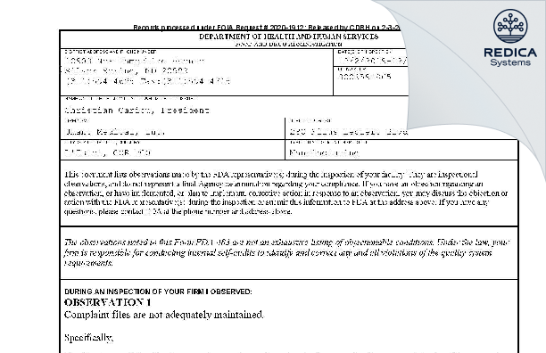 FDA 483 - Umano Medical, Inc. [L'islet / Canada] - Download PDF - Redica Systems