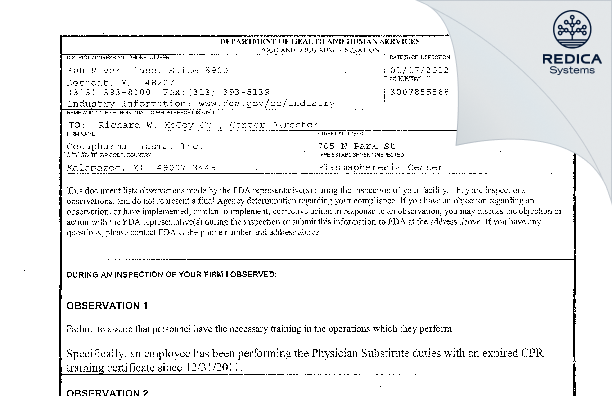 FDA 483 - Octapharma Plasma, Inc. [Kalamazoo / United States of America] - Download PDF - Redica Systems
