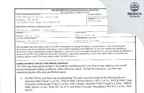 FDA 483 - Aspen Hills, Inc. [Garner / United States of America] - Download PDF - Redica Systems
