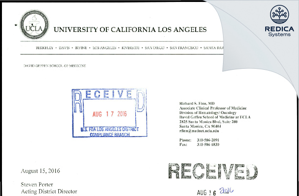 FDA 483 Response - Richard S. Finn, M.D. [Los Angeles / United States of America] - Download PDF - Redica Systems