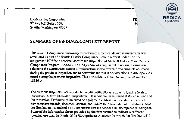 EIR - Biodynamics Corporation [Shoreline / United States of America] - Download PDF - Redica Systems