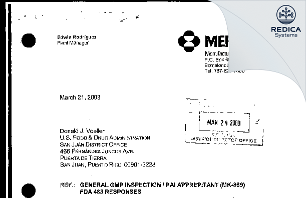FDA 483 Response - Boehringer Ingelheim Animal Health Puerto Rico LLC [Rico / United States of America] - Download PDF - Redica Systems
